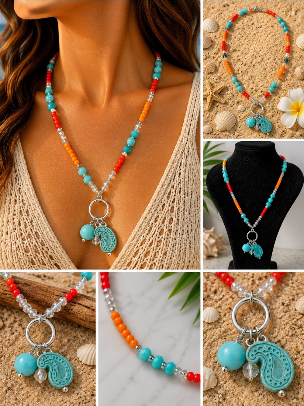 Turquoise Bead Pendant Necklace - Women Jewelry